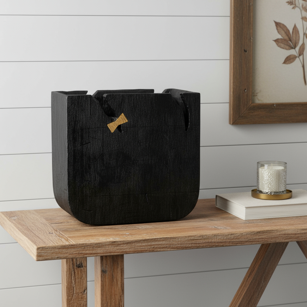 659054 16 x 17.25 x 7 in. Black Wood Square Pot Planter