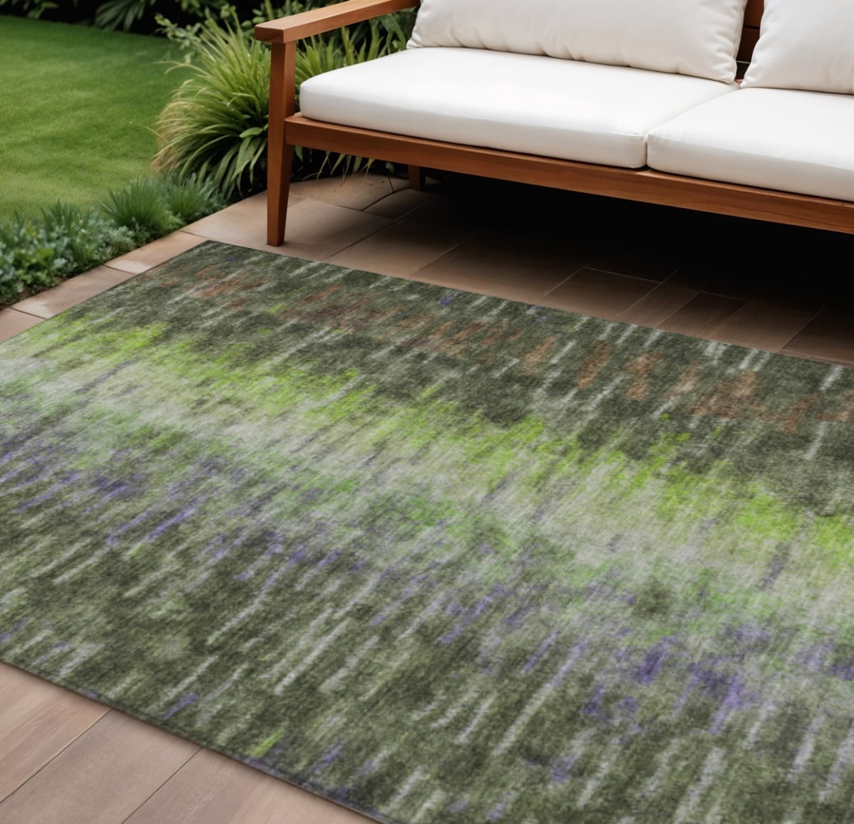 659117 8 x 10 ft. Olive Green Brown & Purple Abstract Washable Transitional Indoor & Outdoor Rectangle Area Rug