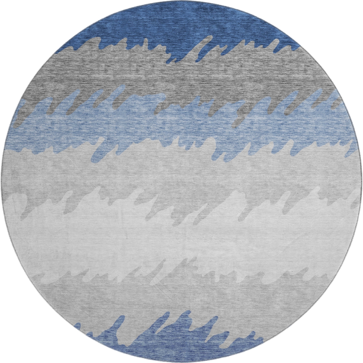 662160 8 ft. Navy Blue, Gray & Silver Striped Washable Round Area Rug with UV Protection