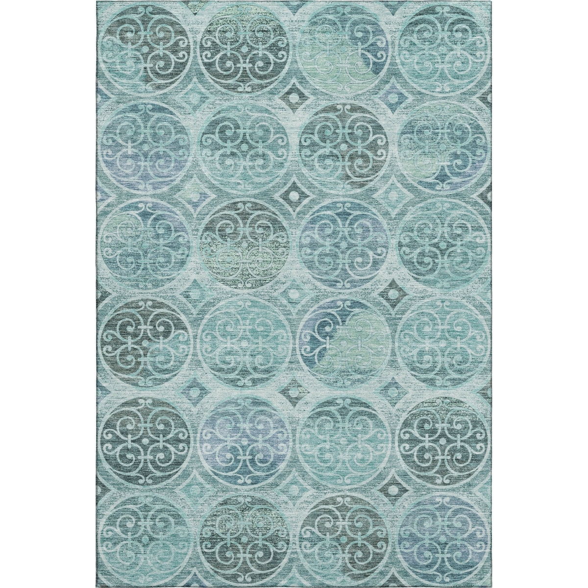 662277 10 x 14 ft. Teal & Aqua Medallion Washable Machine Made Rectangle Area Rug with UV Protection