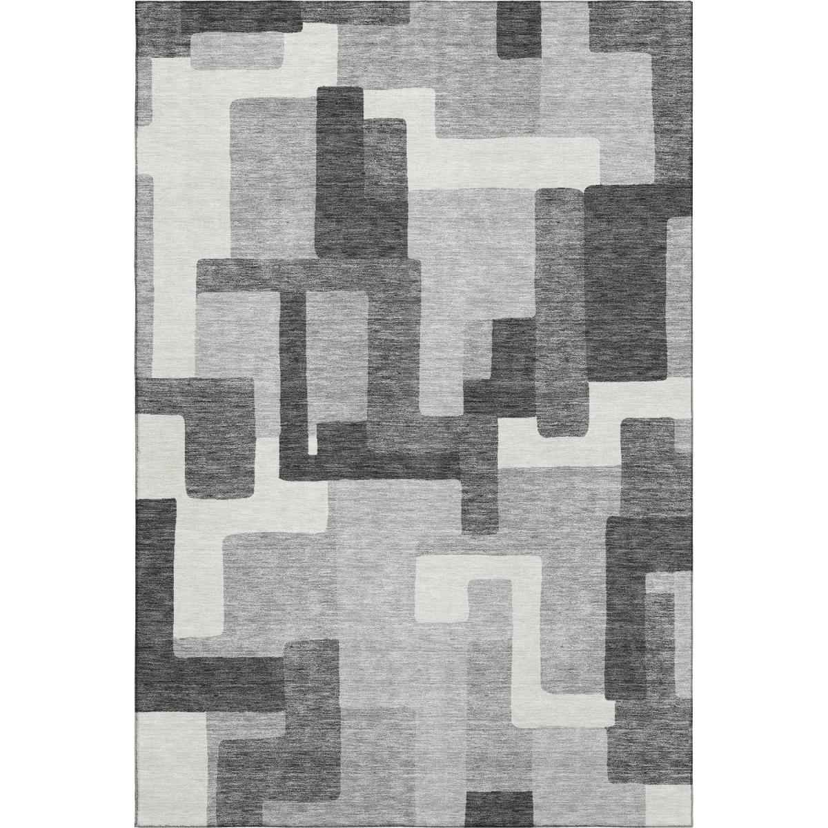662431 5 x 8 ft. Gray Silver & Ivory Abstract Geometric Washable Machine Made Rectangle Area Rug with UV Protection
