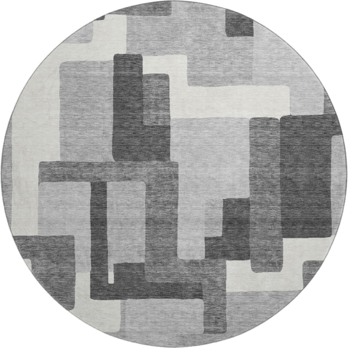 662432 8 ft. Gray Silver & Ivory Abstract Geometric Washable Round Area Rug with UV Protection
