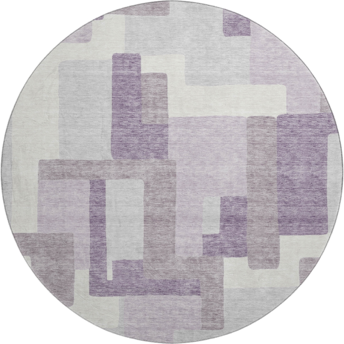 662444 8 ft. Lavender & Ivory Abstract Geometric Transitional Washable Round Area Rug with UV Protection