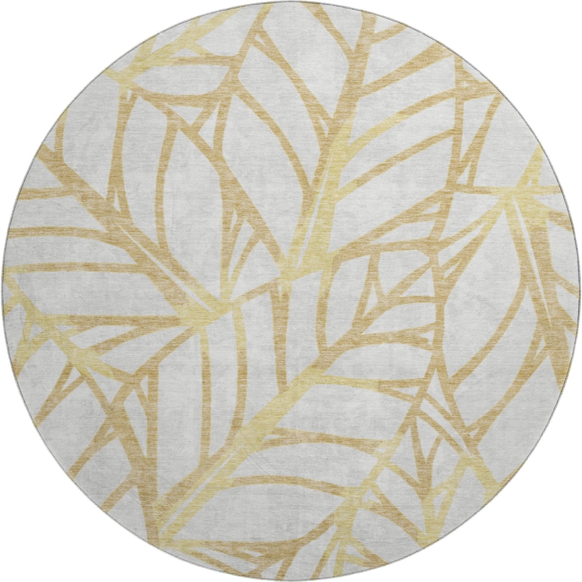 662492 8 ft. Gold & Beige Floral Transitional Washable Round Area Rug with UV Protection