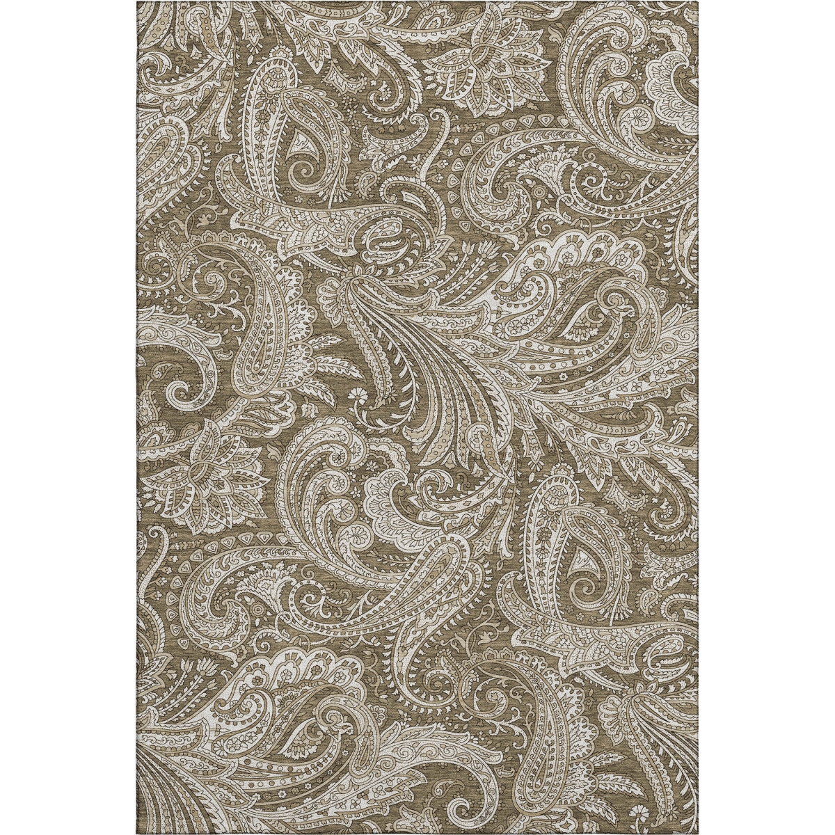 654646 5 x 8 ft. Chocolate & Ivory Paisley Washable Machine Made Rectangle Area Rug with UV Protection