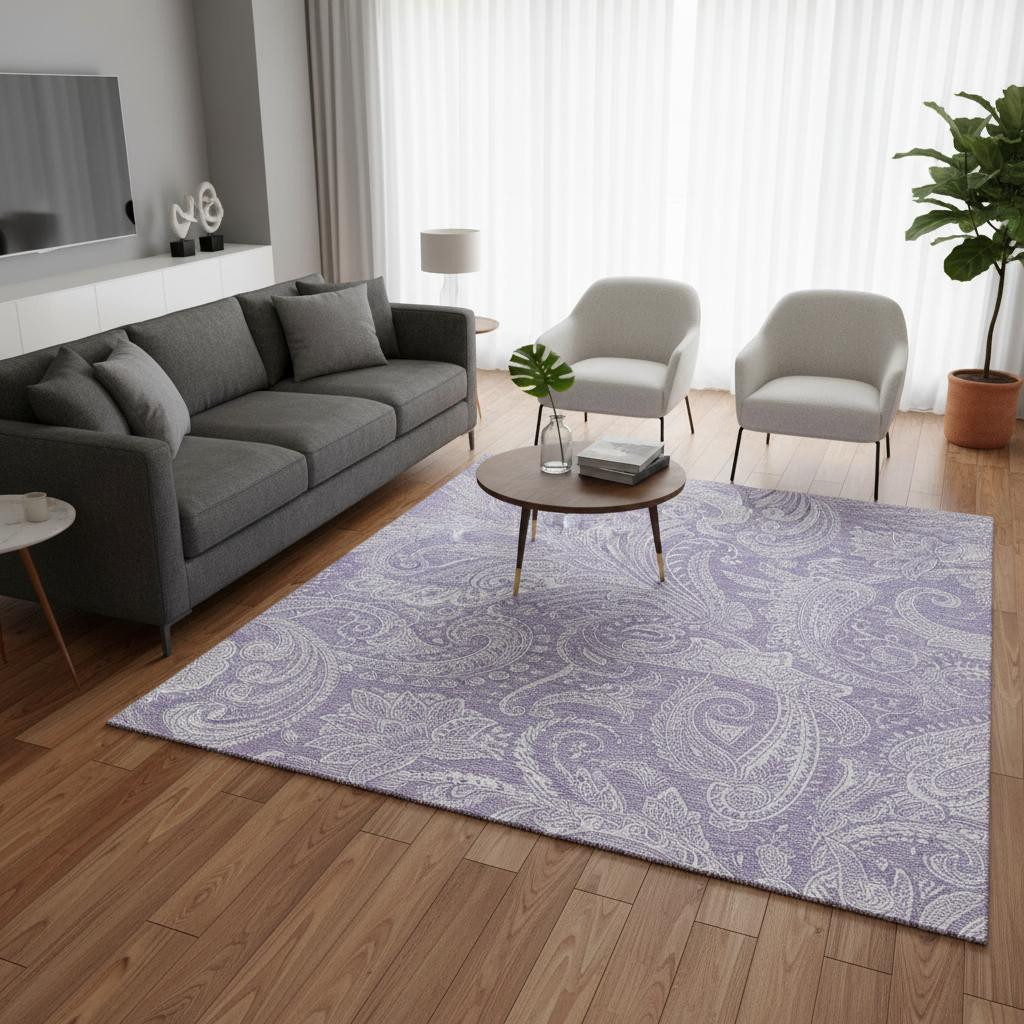 654664 5 x 8 ft. Lavender & Ivory Paisley Transitional Washable Machine Made Rectangle Area Rug with UV Protection