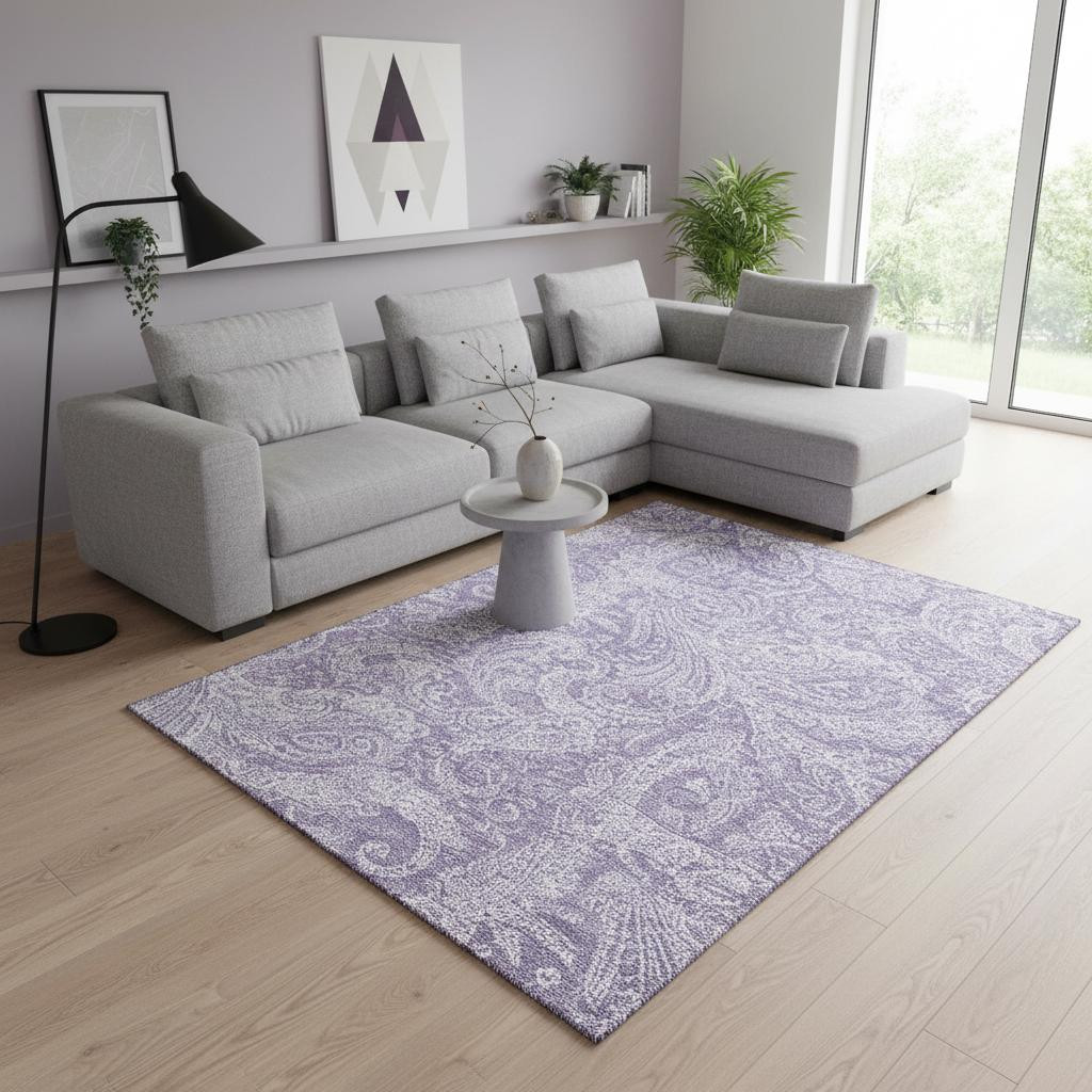 654667 9 x 12 ft. Lavender & Ivory Paisley Transitional Washable Machine Made Rectangle Area Rug with UV Protection