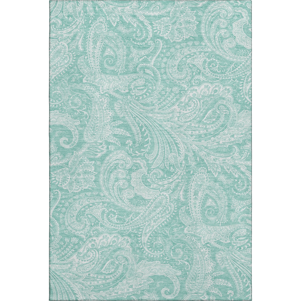 654675 3 x 5 ft. Teal & Ivory Paisley Washable Machine Made Rectangle Area Rug with UV Protection