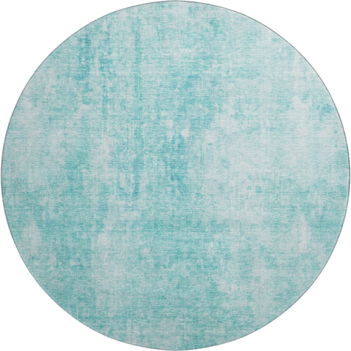 654811 8 ft. Teal & Ivory Abstract Transitional Washable Round Area Rug with UV Protection