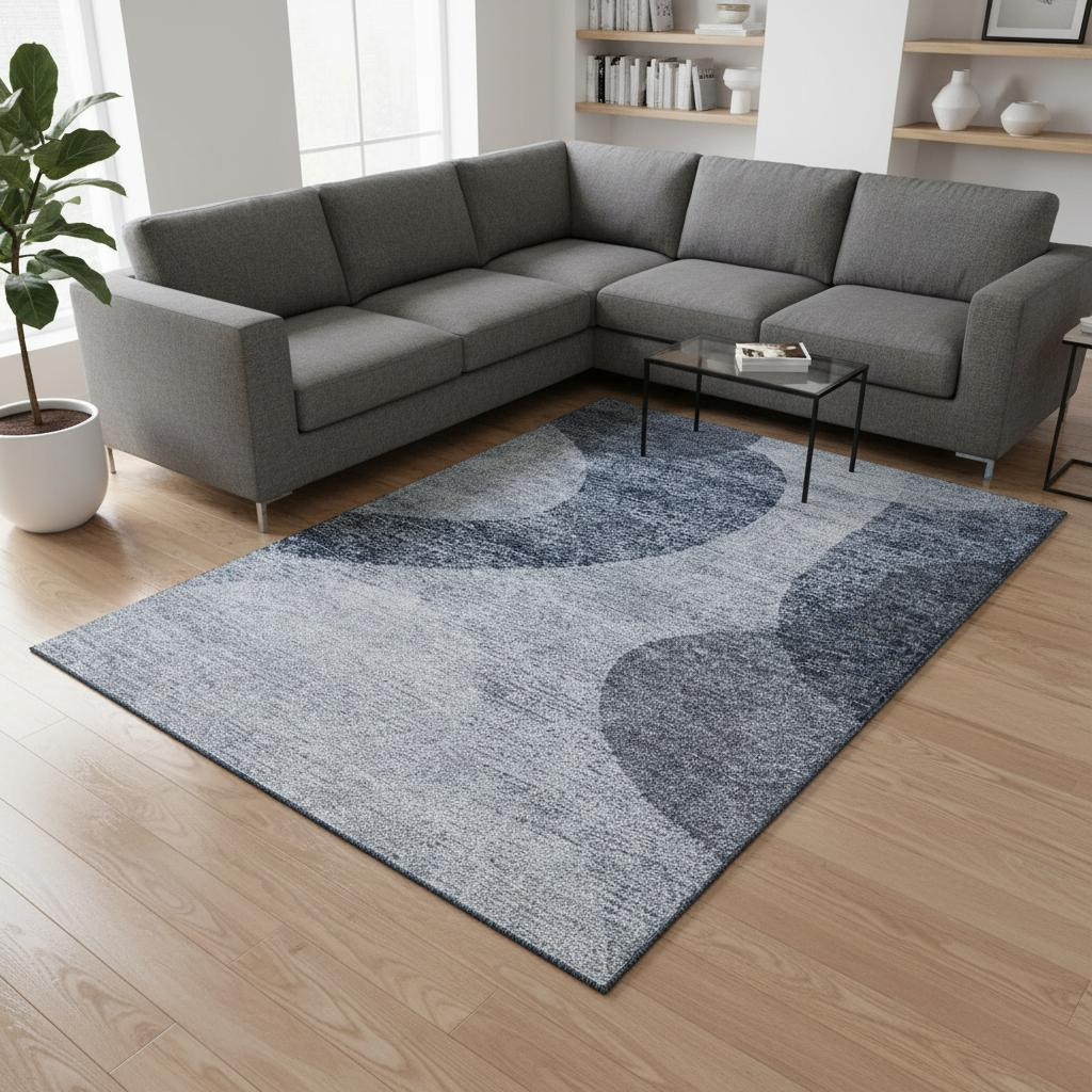 654832 10 x 14 ft. Blue & Ivory Geometric Transitional Washable Machine Made Rectangle Area Rug with UV Protection