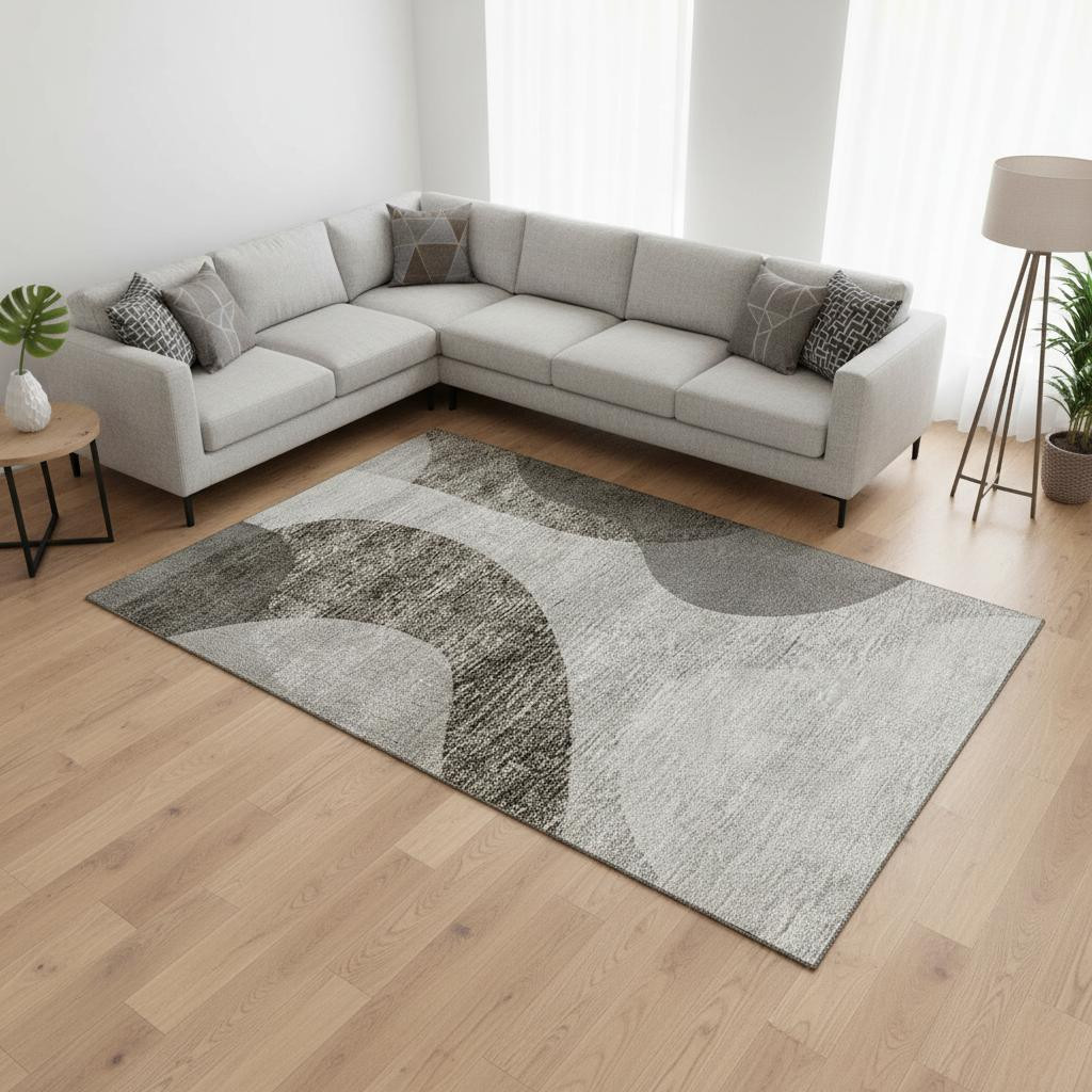 654856 10 x 14 ft. Taupe & Beige Geometric Transitional Washable Machine Made Rectangle Area Rug with UV Protection