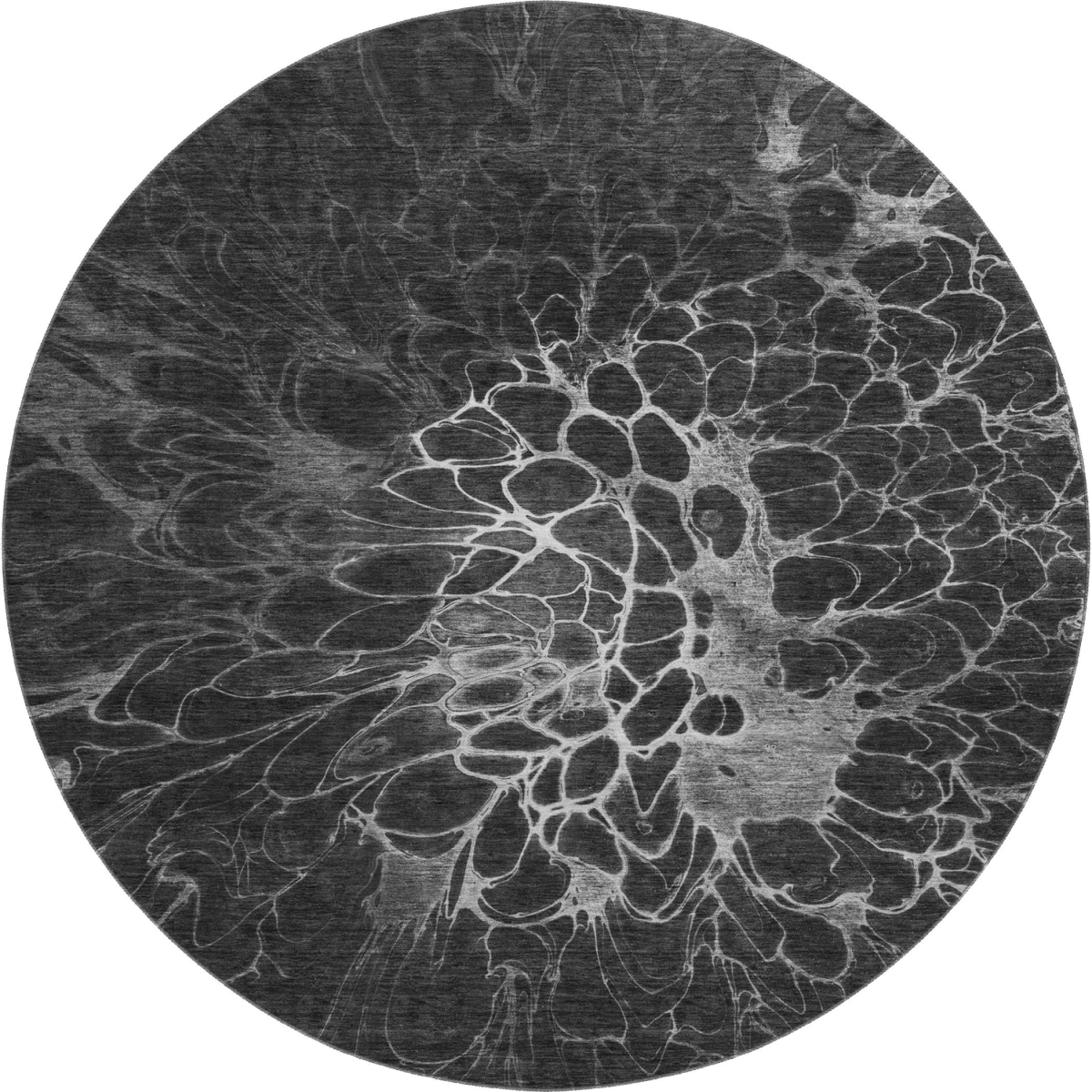 654557 8 ft. Charcoal & Silver Abstract Transitional Washable Round Area Rug with UV Protection