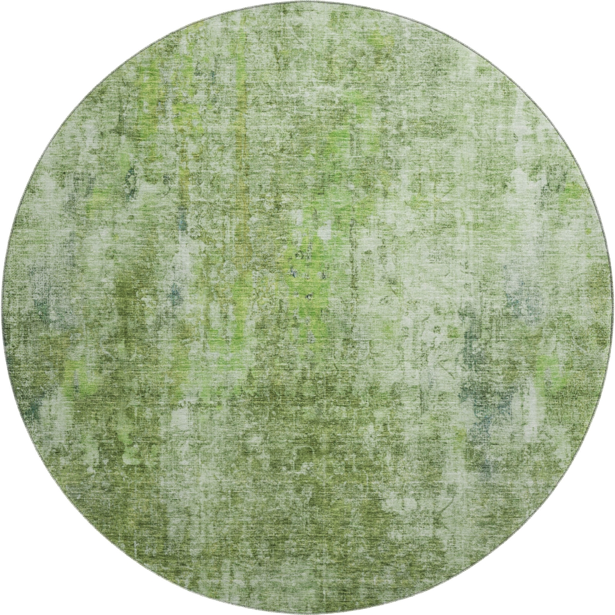 654805 8 ft. Olive Green & Ivory Abstract Transitional Washable Round Area Rug with UV Protection