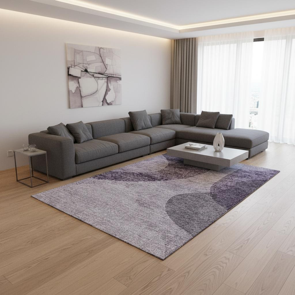 654848 8 x 10 ft. Purple & Ivory Geometric Transitional Washable Machine Made Rectangle Area Rug with UV Protection