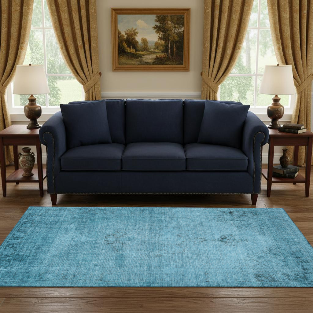 654870 5 x 8 ft. Blue & Gray Oriental Washable Machine Made Rectangle Area Rug with UV Protection