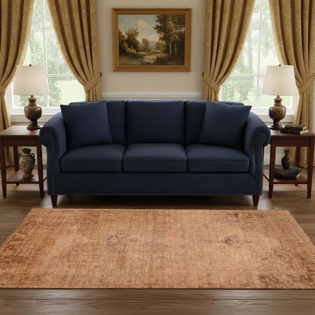 654876 5 x 8 ft. Copper & Brown Oriental Washable Machine Made Rectangle Area Rug with UV Protection