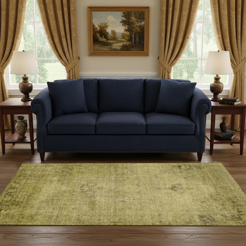 654882 5 x 8 ft. Gold & Wheat Oriental Washable Machine Made Rectangle Area Rug with UV Protection