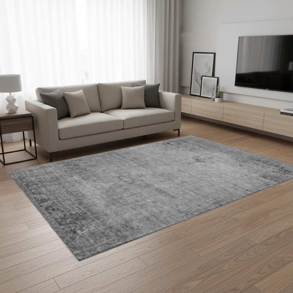 654888 5 x 8 ft. Gray & Ivory Oriental Traditional Washable Machine Made Rectangle Area Rug with UV Protection