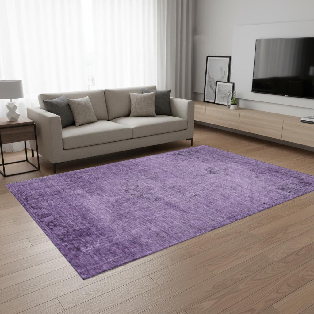 654900 5 x 8 ft. Purple & Ivory Oriental Traditional Washable Machine Made Rectangle Area Rug with UV Protection