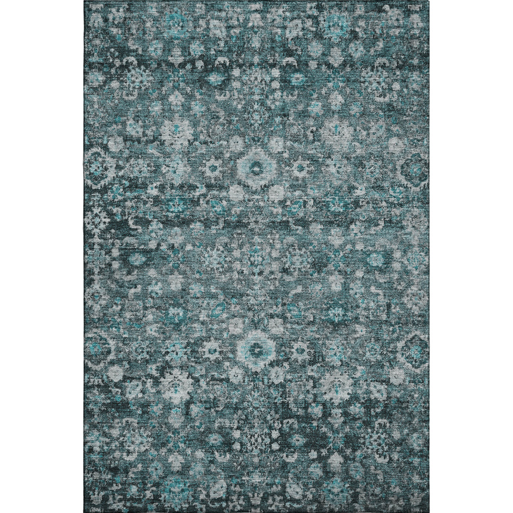 653801 8 x 10 ft. Teal & Aqua Oriental Washable Machine Made Rectangle Area Rug with UV Protection