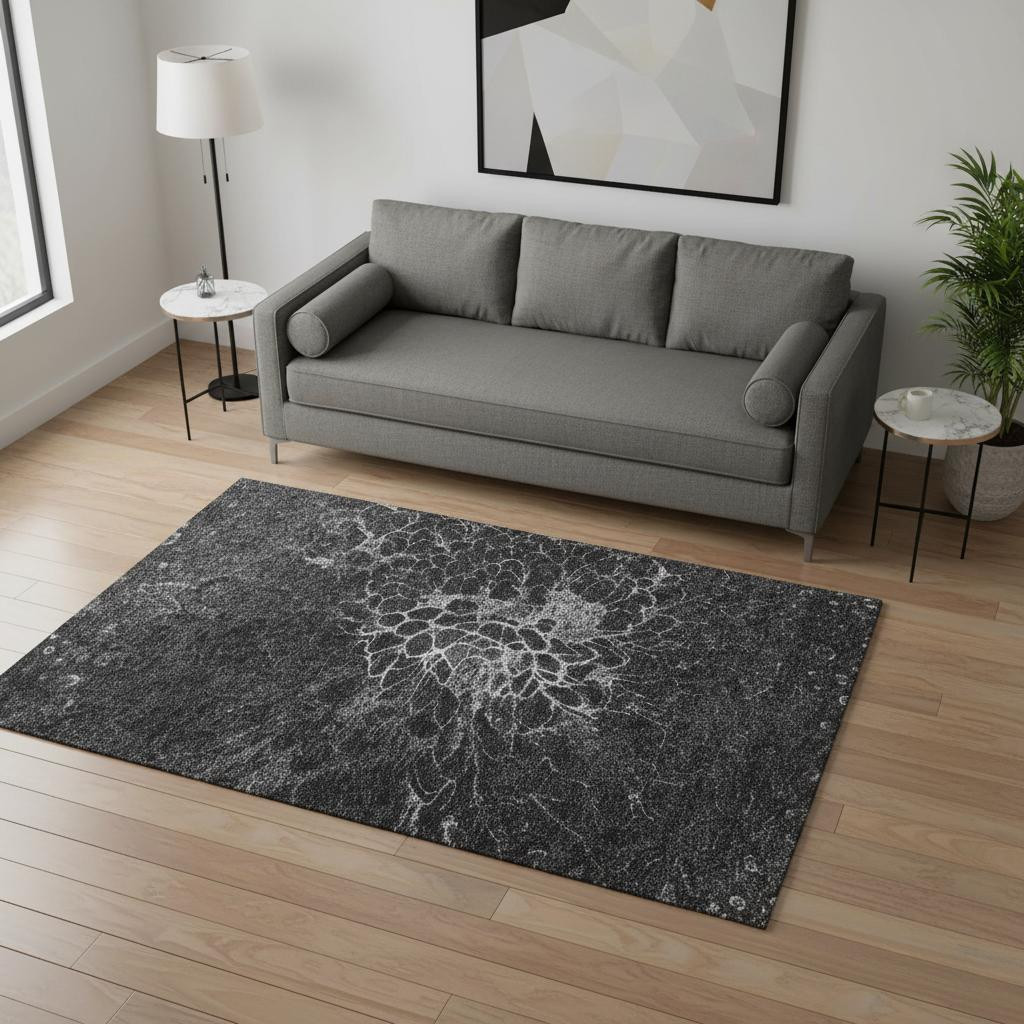 654556 5 x 8 ft. Charcoal & Silver Abstract Transitional Washable Machine Made Rectangle Area Rug with UV Protection