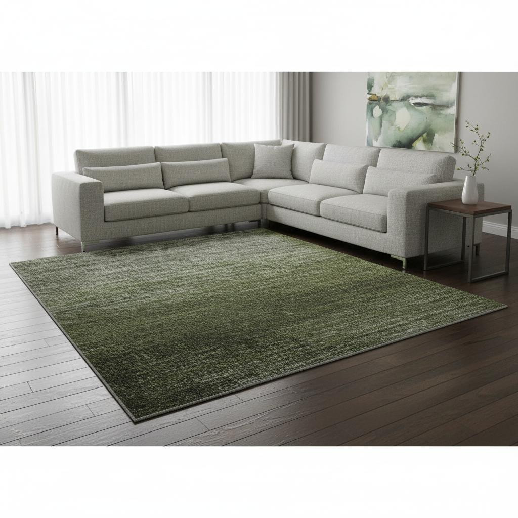 655196 8 x 10 ft. Olive Green & Gray Patchwork Transitional Washable Machine Made Rectangle Area Rug with UV Protection