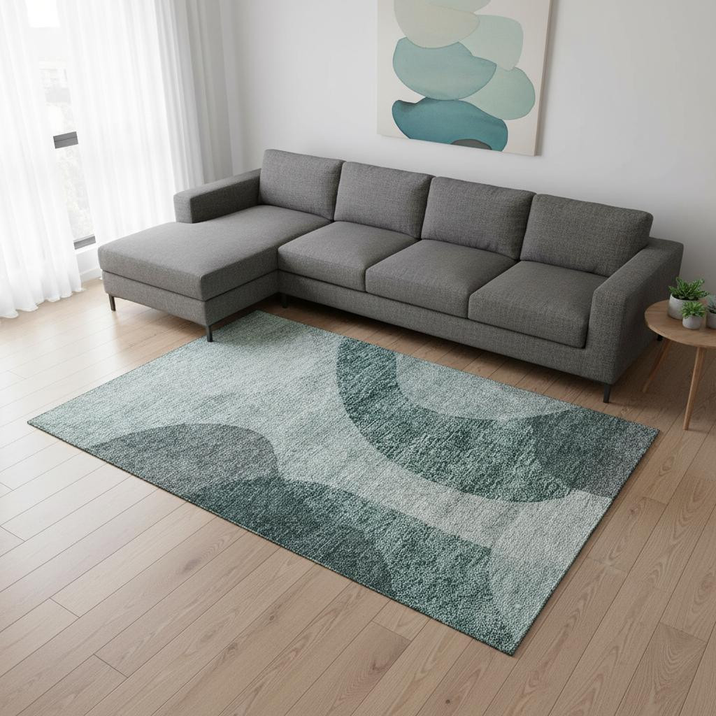 654836 8 x 10 ft. Green & Gray Geometric Washable Machine Made Rectangle Area Rug with UV Protection