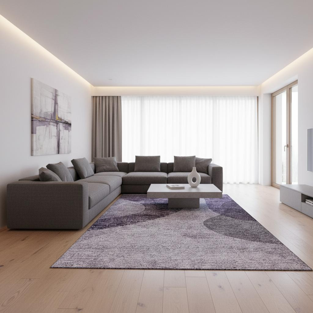 654850 10 x 14 ft. Purple & Ivory Geometric Transitional Washable Machine Made Rectangle Area Rug with UV Protection