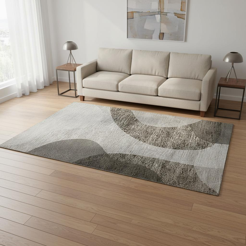 654852 5 x 8 ft. Taupe & Beige Geometric Transitional Washable Machine Made Rectangle Area Rug with UV Protection