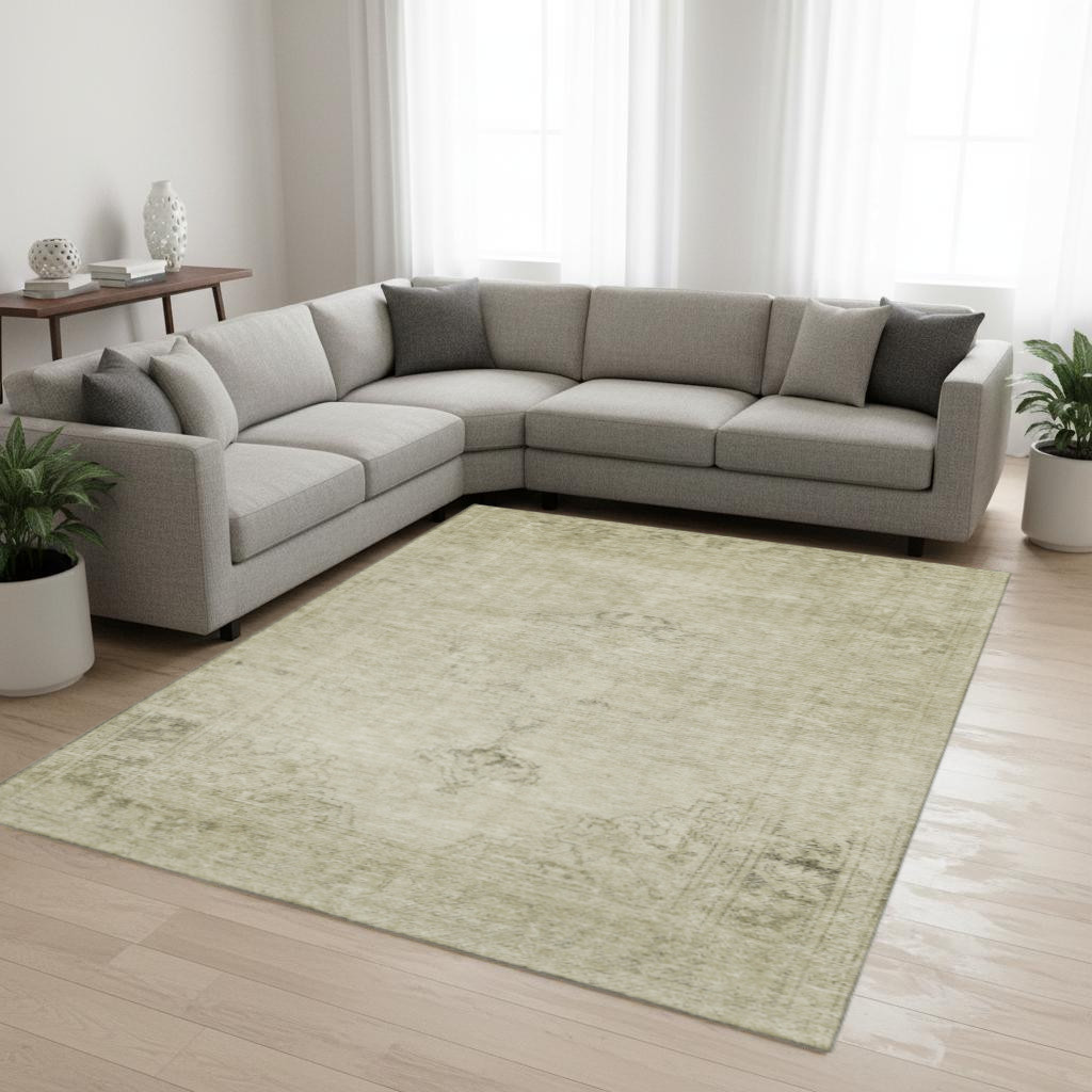 654867 9 x 12 ft. Beige & Brown Oriental Washable Machine Made Rectangle Area Rug with UV Protection