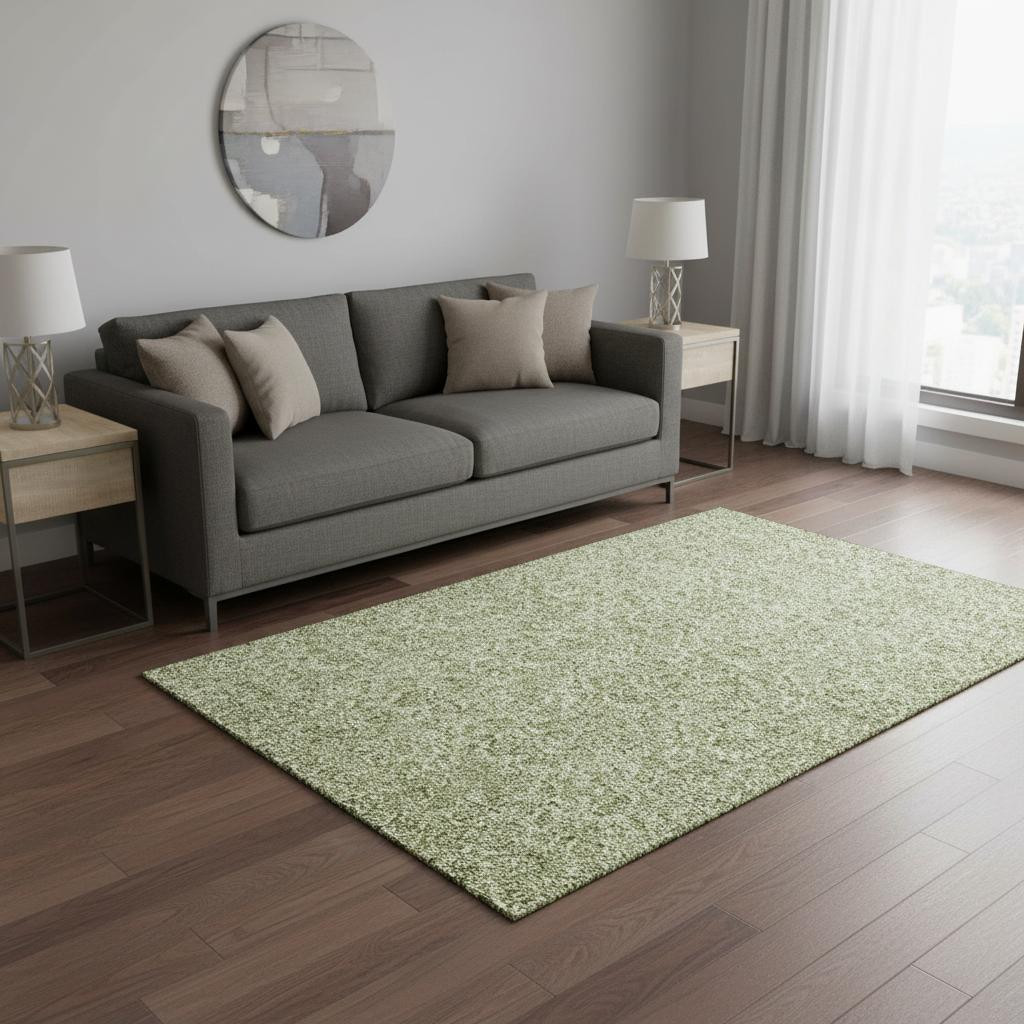 655104 5 x 8 ft. Artichoke Green & Silver Floral Washable Machine Made Rectangle Area Rug with UV Protection