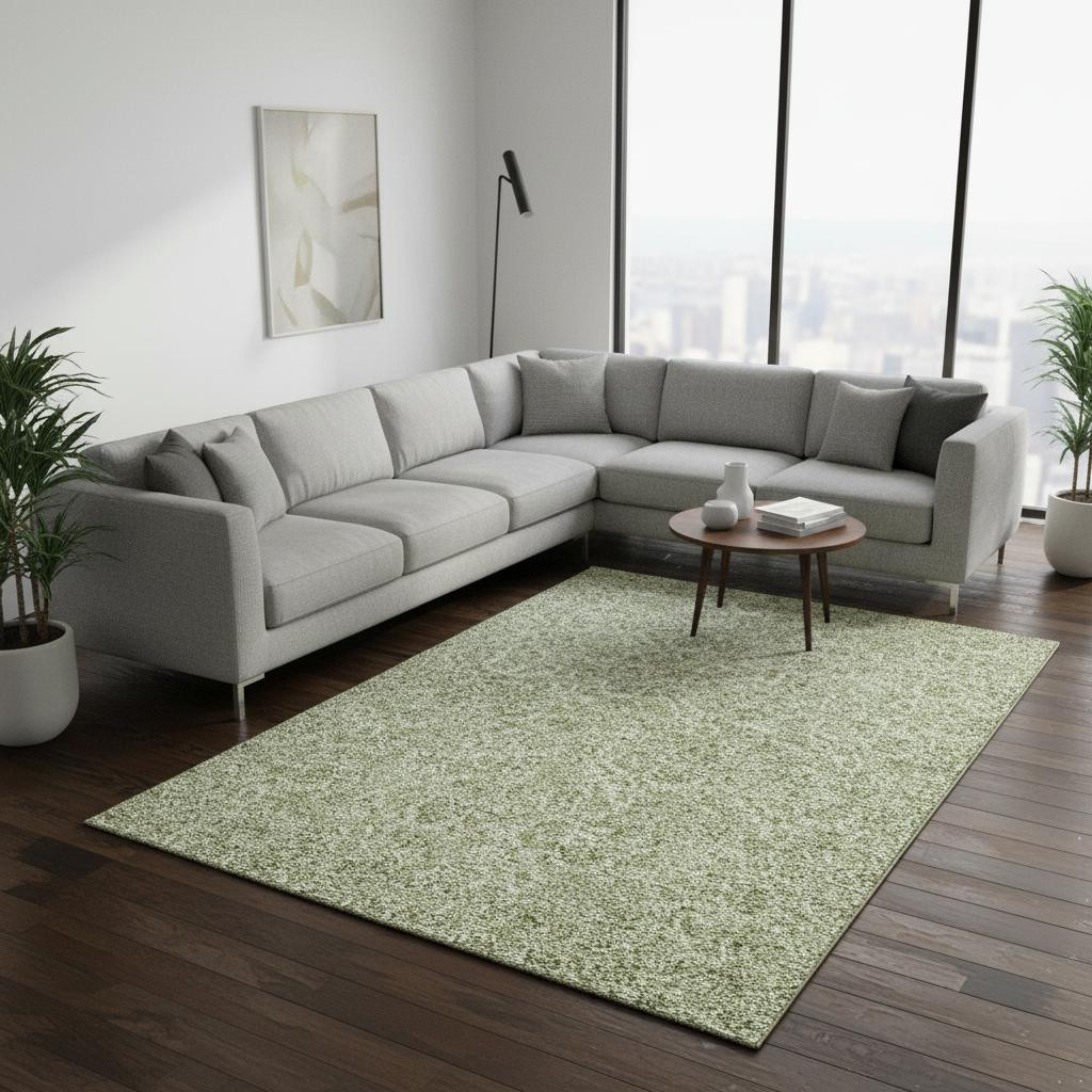 655107 9 x 12 ft. Artichoke Green & Silver Floral Washable Machine Made Rectangle Area Rug with UV Protection