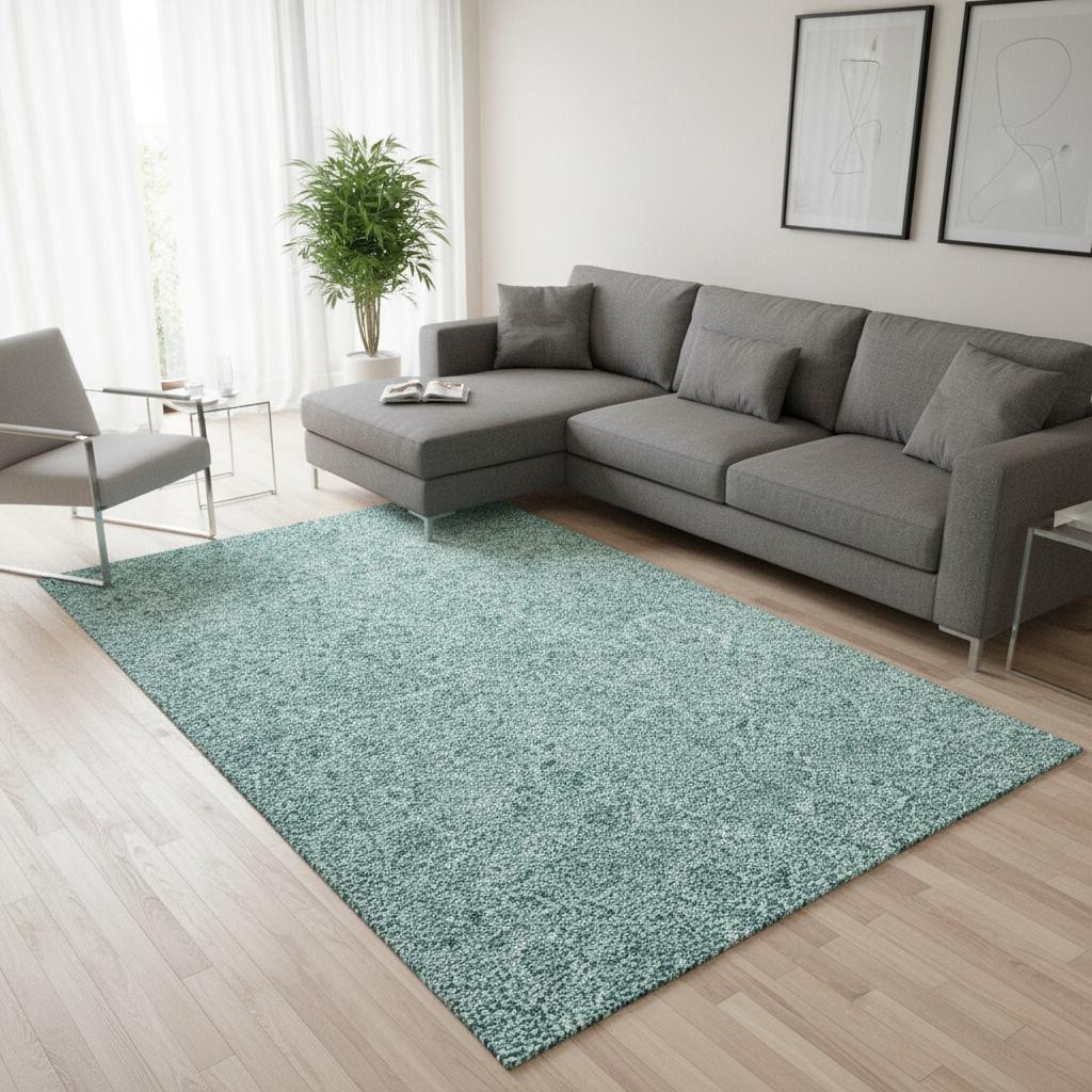 655156 10 x 14 ft. Teal & Ivory Floral Transitional Washable Machine Made Rectangle Area Rug with UV Protection