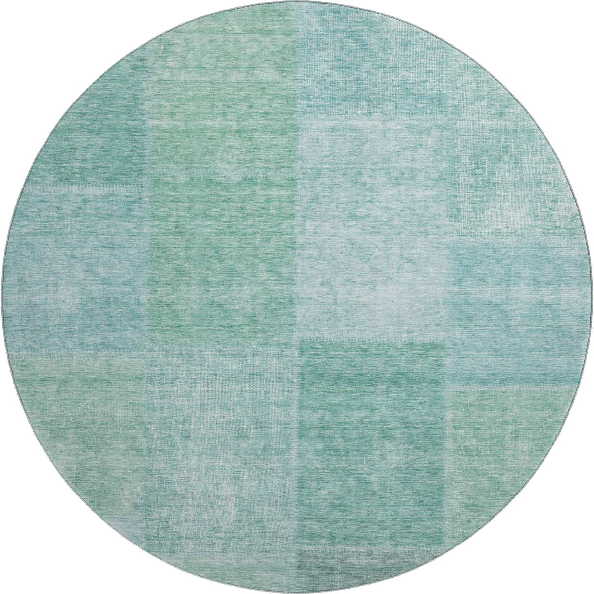 655237 8 ft. Teal & Ivory Patchwork Washable Round Area Rug with UV Protection
