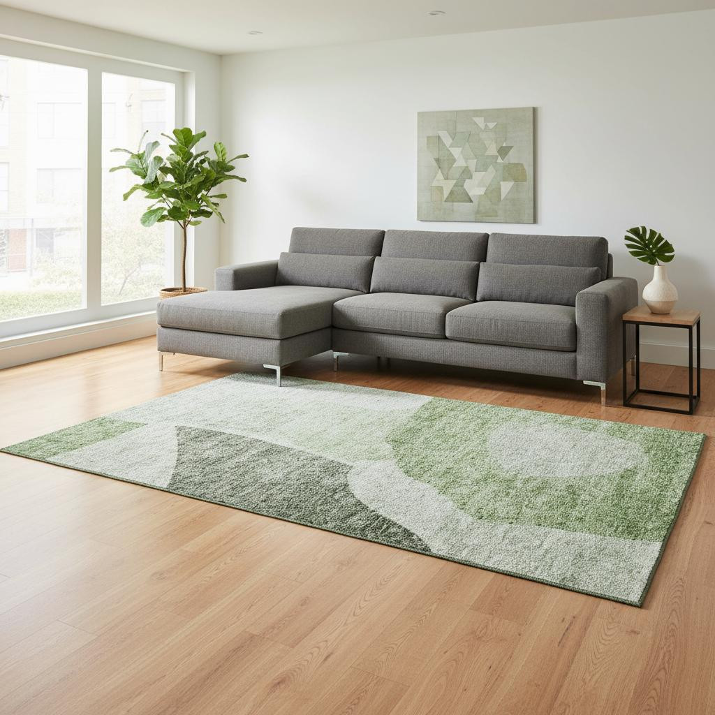 655246 10 x 14 ft. Artichoke Green & Ivory Abstract Transitional Washable Machine Made Rectangle Area Rug with UV Protection