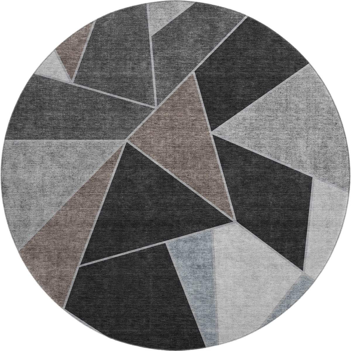 653305 8 ft. Chocolate Brown & Gray Geometric Washable Round Area Rug with UV Protection