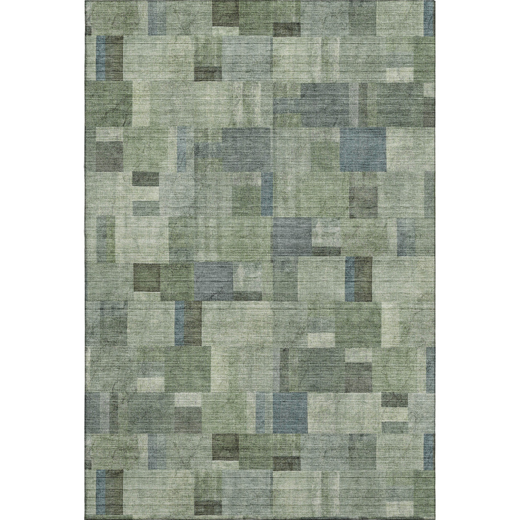 653434 10 x 14 ft. Green Blue & Gray Geometric Washable Machine Made Rectangle Area Rug with UV Protection