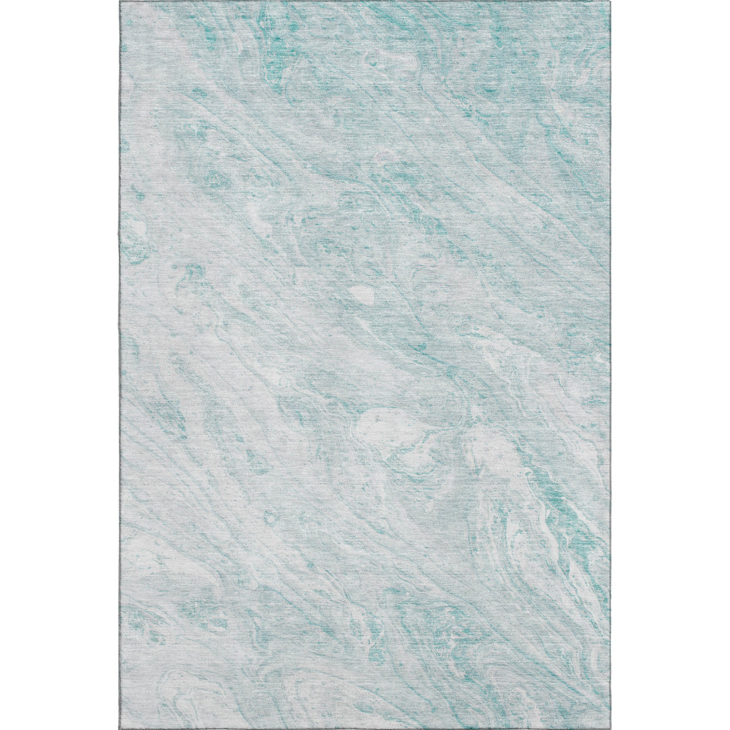 653466 5 x 8 ft. Teal & Ivory Abstract Transitional Washable Machine Made Rectangle Area Rug with UV Protection