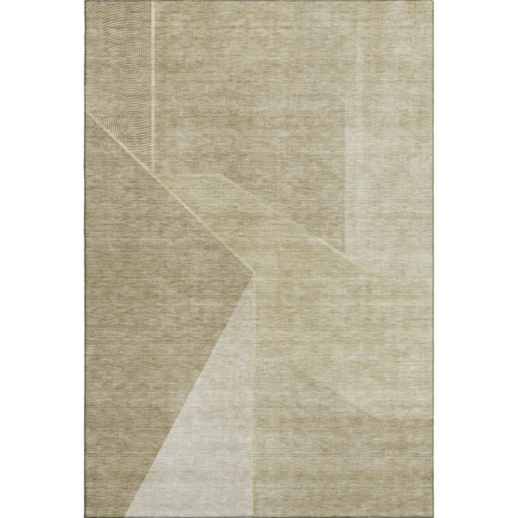 653731 10 x 14 ft. Beige & Ivory Geometric Transitional Washable Machine Made Rectangle Area Rug with UV Protection