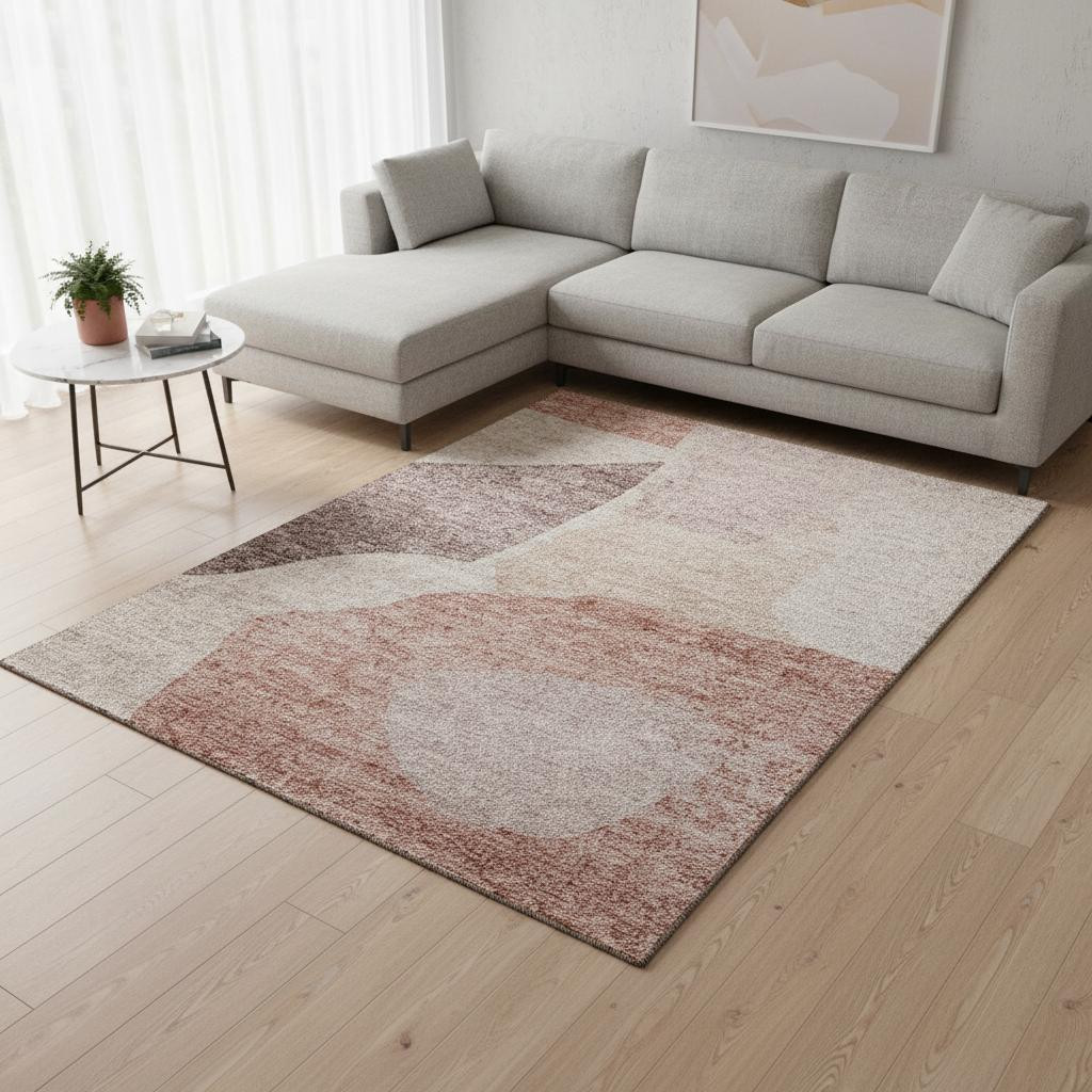 655258 10 x 14 ft. Blush & Plum Abstract Washable Machine Made Rectangle Area Rug with UV Protection