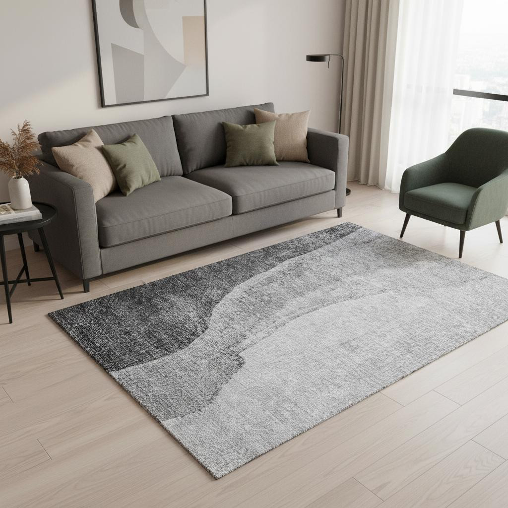 655320 5 x 8 ft. Gray & Ivory Abstract Transitional Washable Machine Made Rectangle Area Rug with UV Protection