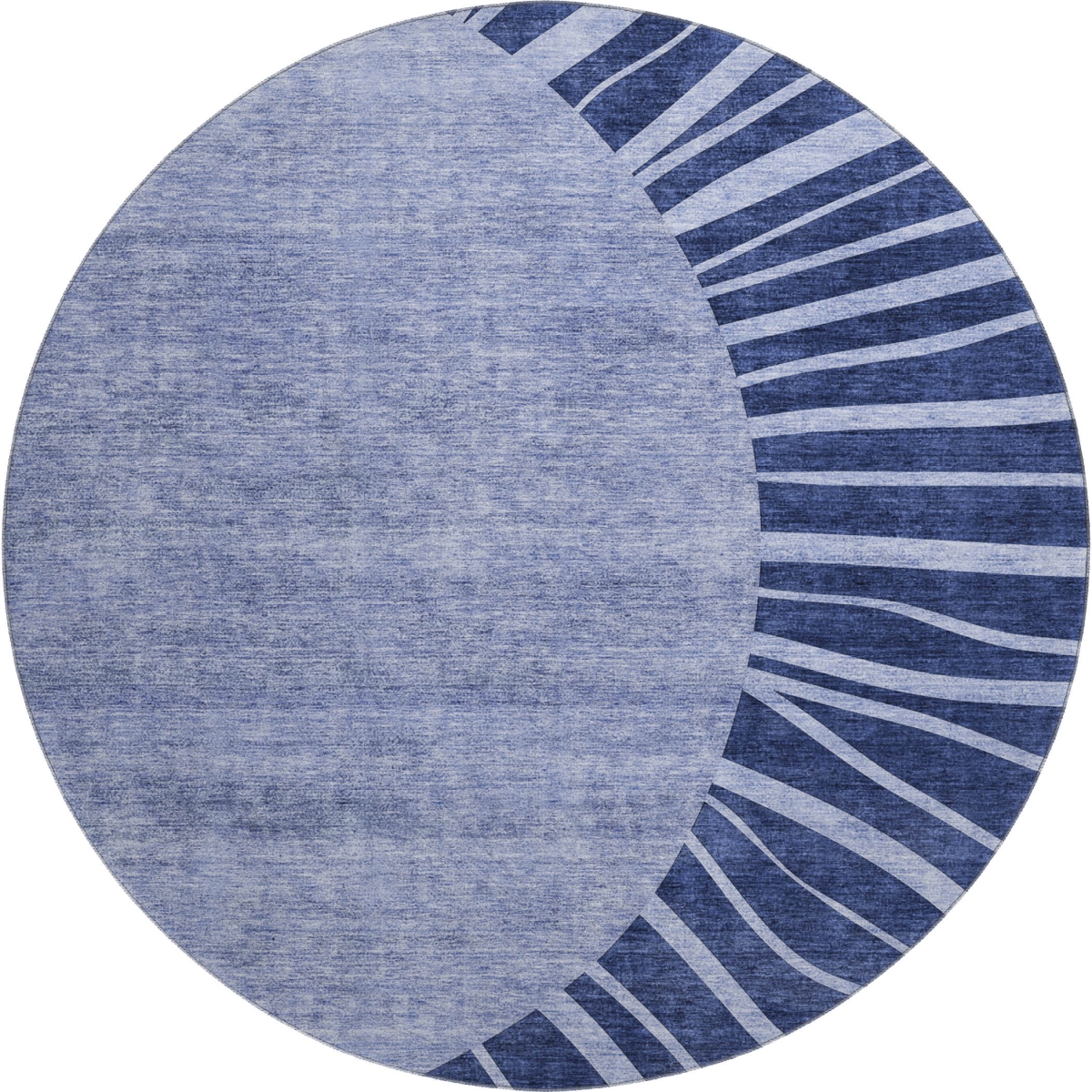 655394 8 ft. Navy Blue & Ivory Abstract Transitional Washable Round Area Rug with UV Protection