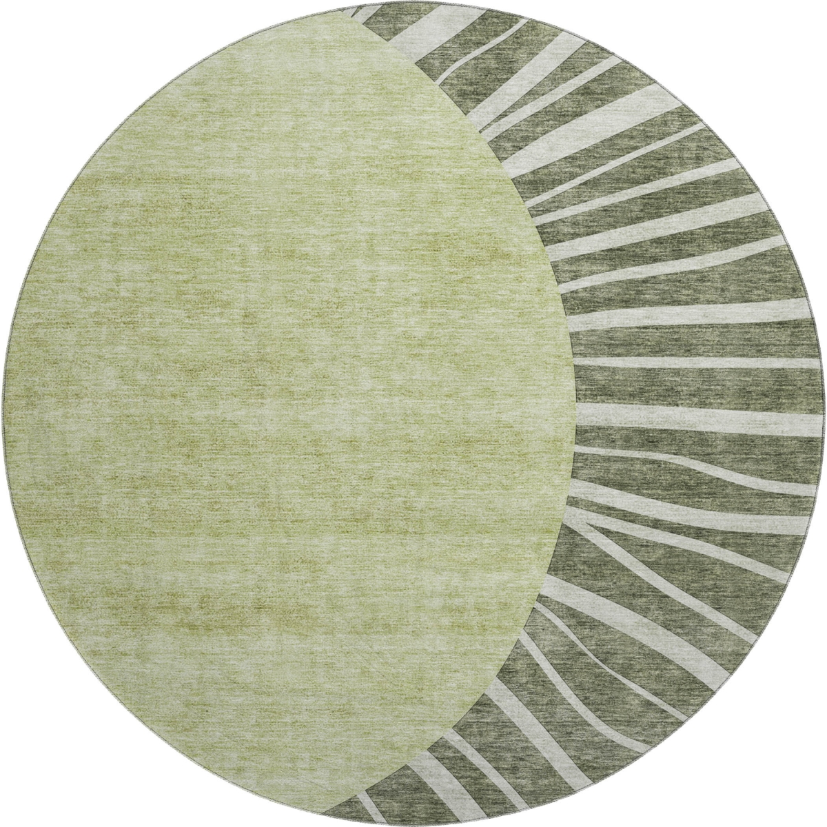 655400 8 ft. Olive Green & Ivory Abstract Transitional Washable Round Area Rug with UV Protection