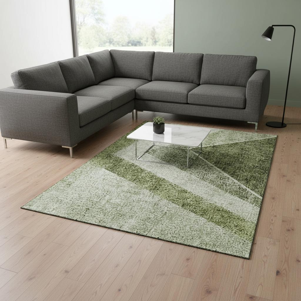 655571 8 x 10 ft. Olive Green, Gray & Silver Geometric Transitional Washable Machine Made Rectangle Area Rug with UV Protection