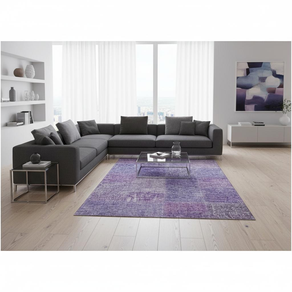 655232 8 x 10 ft. Lavender & Purple Patchwork Washable Machine Made Rectangle Area Rug with UV Protection