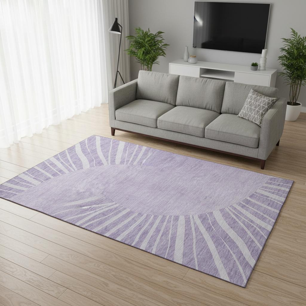 655387 5 x 8 ft. Lavender & Ivory Abstract Transitional Washable Machine Made Rectangle Area Rug with UV Protection
