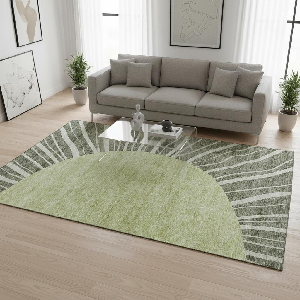 655399 5 x 8 ft. Olive Green & Ivory Abstract Transitional Washable Machine Made Rectangle Area Rug with UV Protection