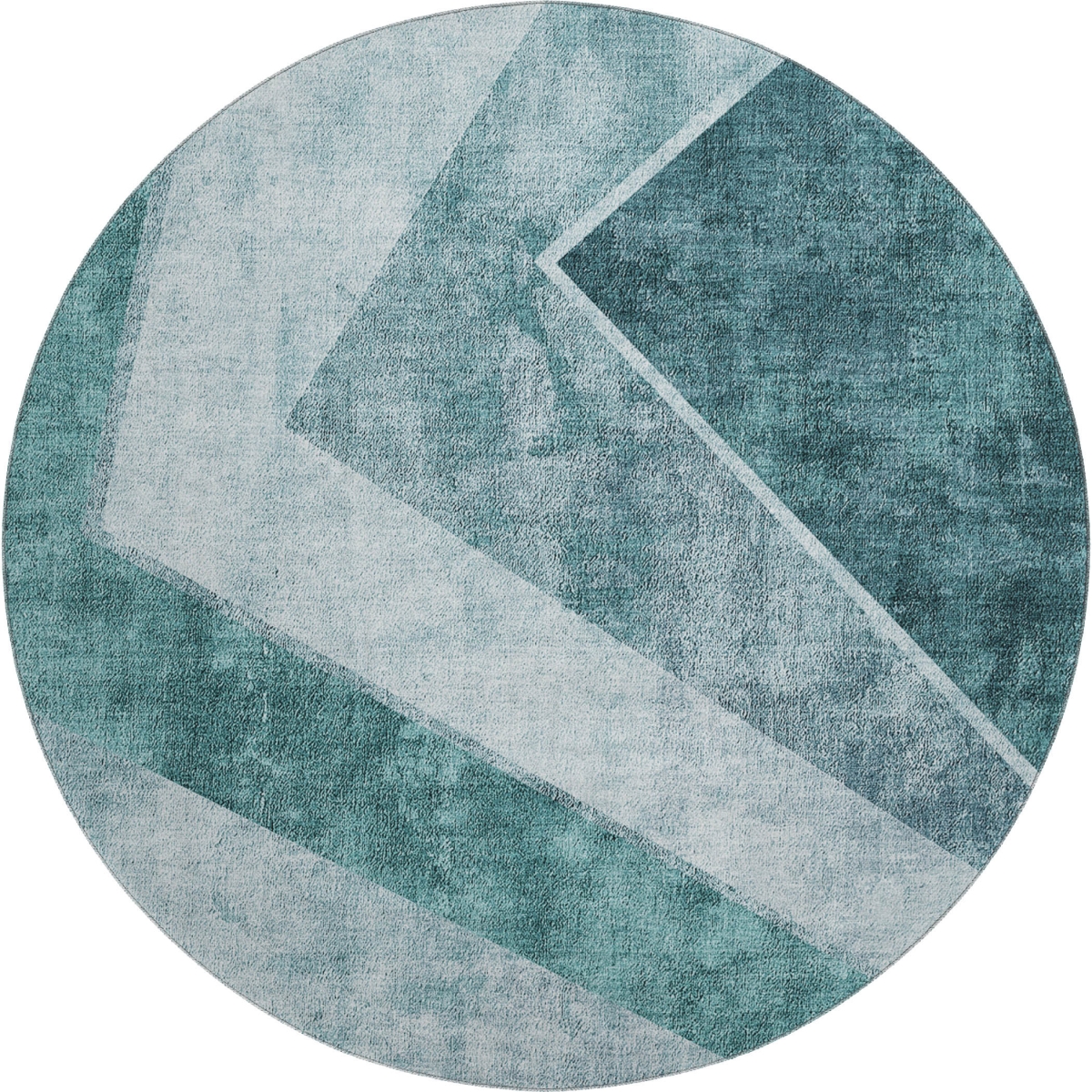 655576 8 ft. Teal & Ivory Geometric Transitional Washable Round Area Rug with UV Protection