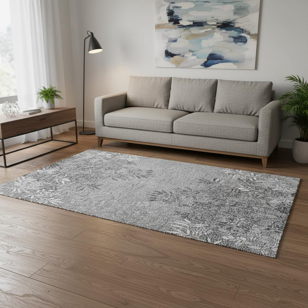 655664 5 x 8 ft. Pewter & Ivory Floral Washable Machine Made Rectangle Area Rug with UV Protection