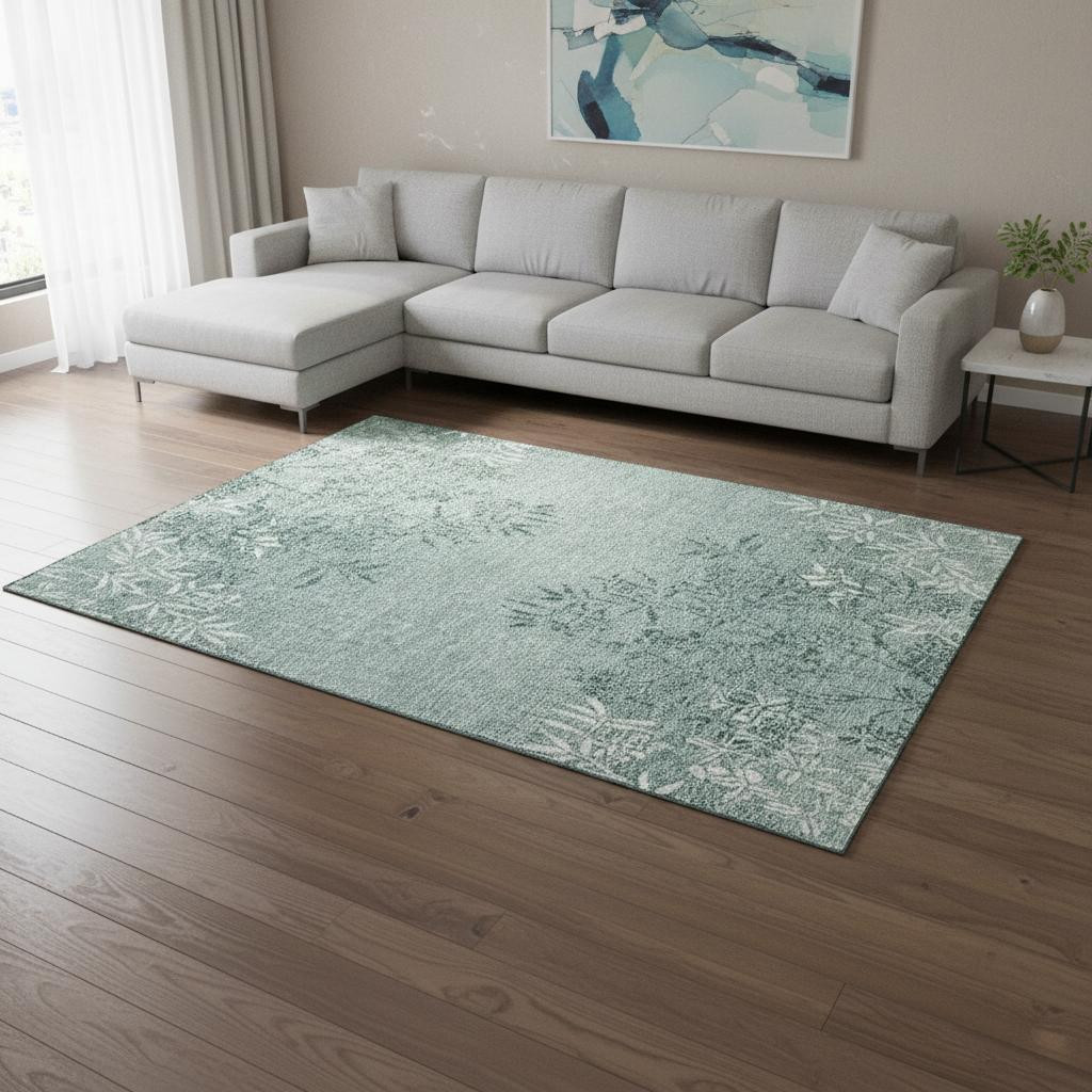 655673 9 x 12 ft. Sage & Ivory Floral Transitional Washable Machine Made Rectangle Area Rug with UV Protection